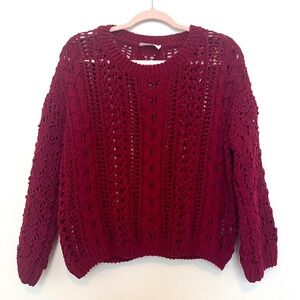 Elodie red chenille loose cable knit cropped sweater size S